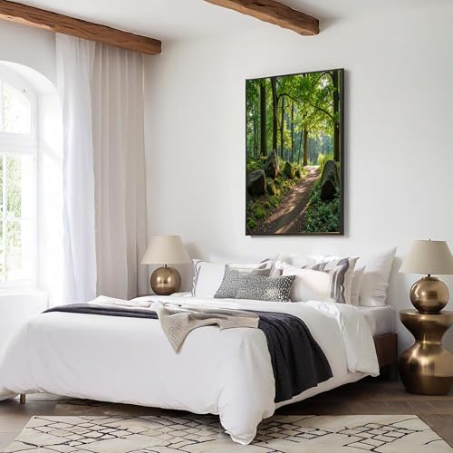 Tableau sentiers forestiers vert brunâtre sans cadre format XL