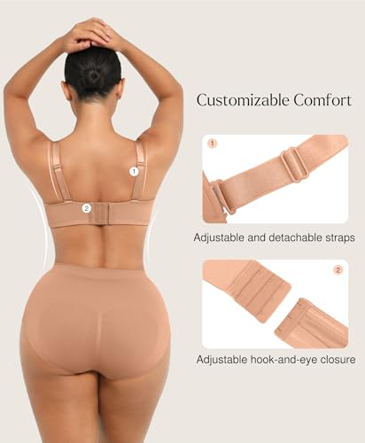 Image of Popilush Strapless Bras for Women Push Up Underwire Bra with Detachable Straps Multiway Bralette