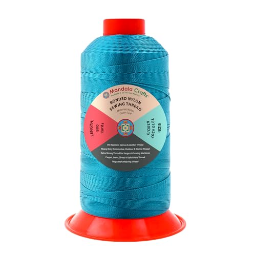 Mandala Crafts Size 207 630D T210 Teal Bonded Nylon Thread, 800 YDs
