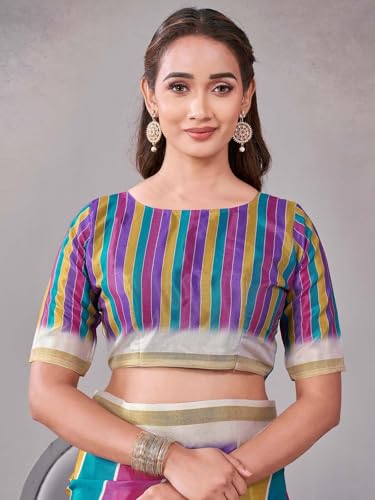 Image of Satrani Women's Chanderi Printed Saree with Unstitched Blouse Piece