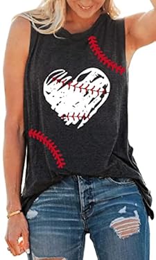 AMAZON - Baseball Mom Shirt Tank Tops Baseball Love Graphic Tee Shirts Women Summer Casual Loose Sleeveless Shirt(DarkGrey3, Medium)