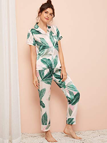 Milumia Women's Loungewear Button Down Pajamas Set Short Sleeve Nightwear Pants Sleepwear Green X-Large #TOP4