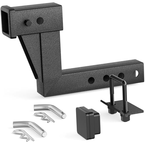 YZONA Tow Hitch 2 Inch Trailer Hitch Extension Riser for 2-Inch Receiver 6.6 Rise/Drop Adjustable Lengths 5 6 8 9 Solid Tube 7500 lbs Capacity Includes Bolt Nut & Clip Matte Black