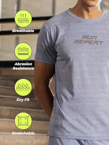 Image of FitMonkey Sports Crew Neck Stretchable Dry Fit T Shirt | Regular Fit Textured T Shirt for Men |Sport T Shirt for Men | Quick Dry Technology with Moisture Control |Breathable & Lightweight