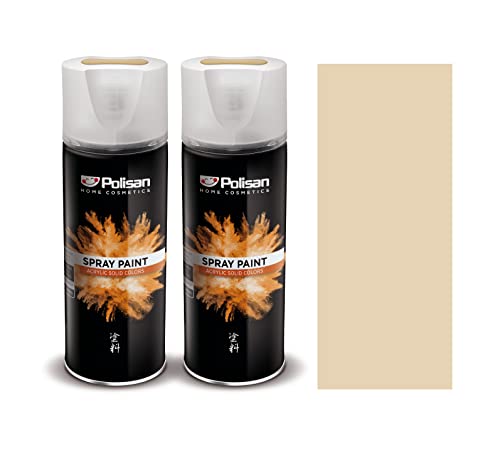 Polisan Spray Paint | Light Ivory | Perfect for Radiator, Plastic, Fabric, Metal, Wood, Bike, Marking | 2 x 400ml | RAL 1015 | Double Pack