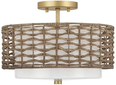 Hunter - Laila 2-Light Luxe Gold, Large Flush Mount Light, Dimmable, Transitional Style, Drum Shaped, for Bedrooms, Kitchens, Dining, Living Rooms - 48211