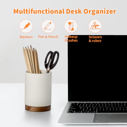 Image of Pen Holder for Desk, Ceramic Pencil Organizer & Makeup Brush Holder, Office Decor and Desk Accessories,Perfect Office Organization,Teacher Supplies(White, Set / 2)