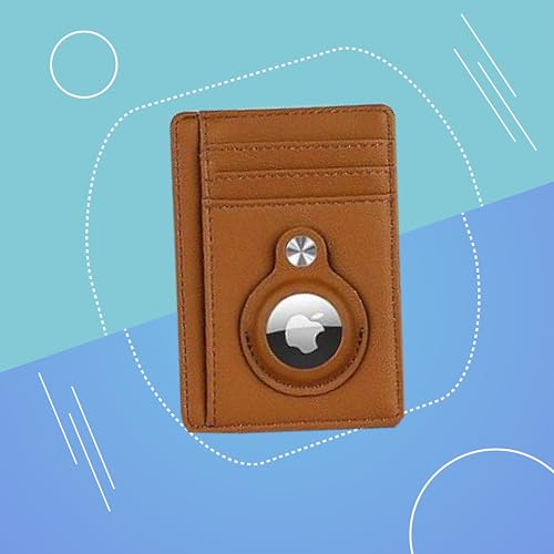 Leather AirTag Wallet Genuine Leather Air Slim Minimalist Wallet for Men and Women for Apple AirTag (Brown)4