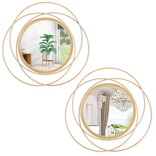 HLFMVWE 2 Pcs Decorative Circle Wall Mirror Gold Round Modern