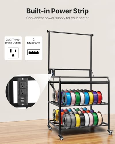 Image of VEVOR 3D Printer Filament Storage Rack with Power Strip, 3-Tier Stand with Filament Storage, Spools Holder Racks Cart with Wheels, Filaments Organzied for 3D Printing Station, Workshop (Shelf Only)
