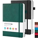 FOCUS DAY 2 Pack A5 Journal Notebook, Faux Leather Notebook Journal for Men/Women, Hardback Note Book with 100GSM Lined Paper, No Bleed, for Office School Supplies, 14.5 x 21.3 cm, Green & Black