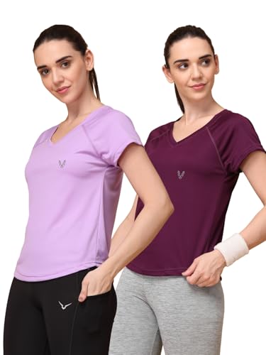 Image of UZARUS Women's V-Neck Sports T-Shirt | Pack of 2 | Gym, Yoga & Activewear Top