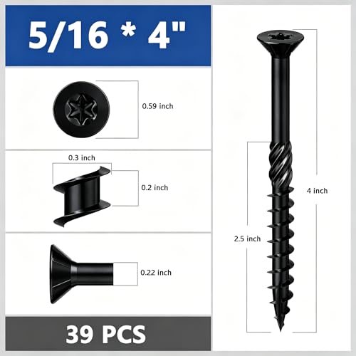 Image of Wensilon 5 /16 * 4 inch Black Deck Screws, (39pcs) 2 lbs.Exterior Wood Screws, Rust Resistant Epoxy Coated, Bronze, Star Bit