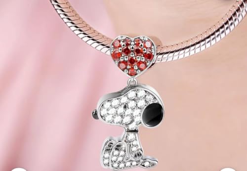 Abalorio Snoopy Corazón de plata de ley 925 compatible con Pandora 3