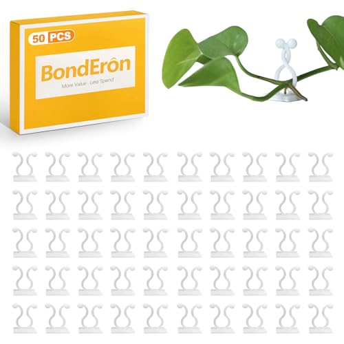 BondEron 50 Stück Pflanzenclips Wand Weiß Selbstklebende Pflanzenhalter für Kletterpflanzen Diskrete Pflanzen Halterung als Wandbefestigung für Zimmerpflanzen