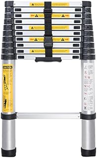 WolfWise 3.2M Telescoping Ladder, Aluminum Telescopic Extension Tall Multi Purpose Loft Ladder, 330 pound/150 kg Capacity Black
