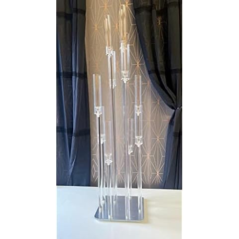 Acrylic Candelabra / Tall Candlestick holder Centerpiece 9 arms with Led Candles and Remote control Cover