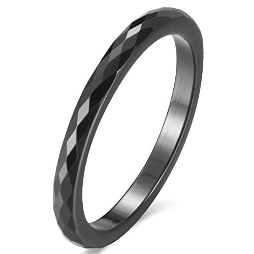 Imagen de Fashion Month Anillo de Compromiso de cerámica con diseño de rombo Negro clásico de 2 mm para Mujer