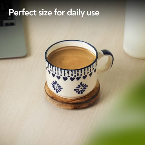 Image of Classyo Ceramic Tea Cup Set of 6 for Tea, Microwave and Dishwasher Safe, Capacity - 220ml Each (Blue Floral)
