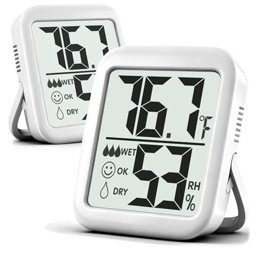 Image of Antonki 2 Pack Room Thermometer for Home, Hygrometer Indoor Humidity Meter Gauge, Digital Temperature and Humidity Monitor Sensor for House, Terrarium, Incubator, Greenhouse - Battery Included