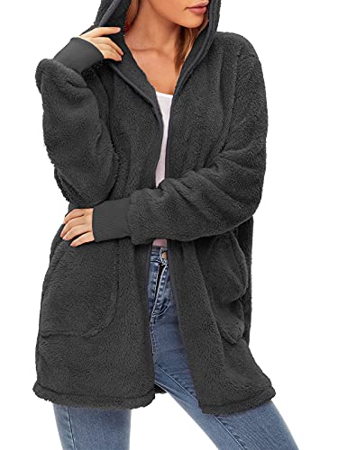Image of Century Star Women Fleece Cardigan Hooded Loose Fuzzy Cardigan Coat Womens Fuzzy Jacket Outwear