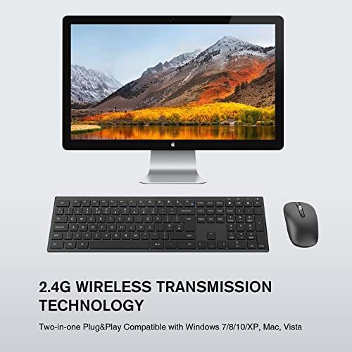 RaceGT Wireless Keyboard and Mouse Set - Full Size Ultra-Thin USB Silent Keyboard With Soft Touch Scissor Keys, Energy Saving Mouse for Mac Computer Laptop PC - Black - Image 2