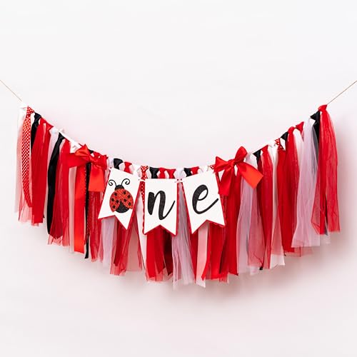 QIANGDAGSI Ladybug First Birthday Decorations Bundle - Ladybug First Birthday Decor with Lovebug High Chair Banner and Lovebug Cake Topper for Party, Cake Smash, Photo Prop by QIANGDAGSI - Used condition - Image 6