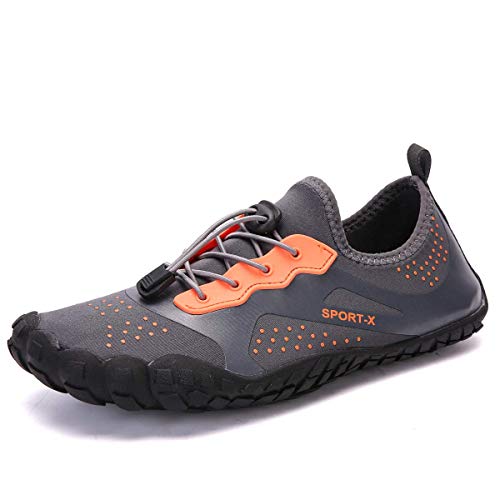 ANEMEL Mens Womens Outdoors Breathable Antiskid Shoes Quick-Dry Swim Water Shoes Walking Hiking Beach Shoes-Grey orange/12B(M) US Women/9D(M) US Men/EUR 43
