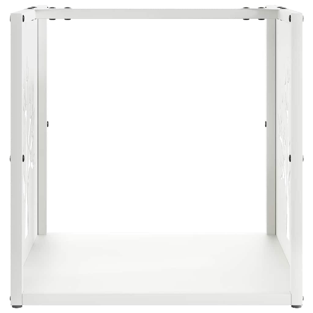 Estantería para leña blanca 40 x 40 x 40 cm, acero laminado en frío, soporte para madera de chimenea para interior y exterior, elegante soporte de madera con para salón y terraza