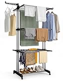 probache - séchoir modulable grande capacité + 30 accessoires MOBILITÉ ET STABILITÉ OPTIMALES : Ses 4 roues robustes, dont 2 équipées de freins, permettent un déplacement facile tout en assurant une stabilité fiable, même lorsqu’il est chargé de linge. Ce séchoir à linge peut être utilisé sur un balcon, dans une salle de bain ou dans un jardin, et s’adapte ainsi à différents espaces selon vos besoins.
