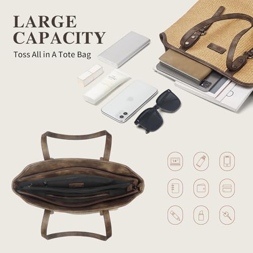 Tote Bag para mujer de gran capacidad en cuero vegano y paja miniatura 4