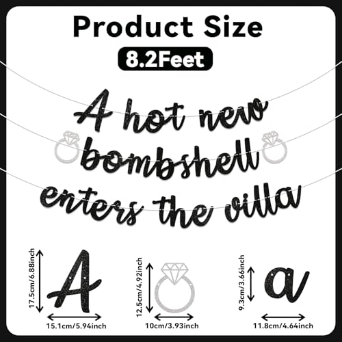 Image of A Hot New Bombshell Enters the Villa Banner - Bachelorette Party Decorations Black Glitter