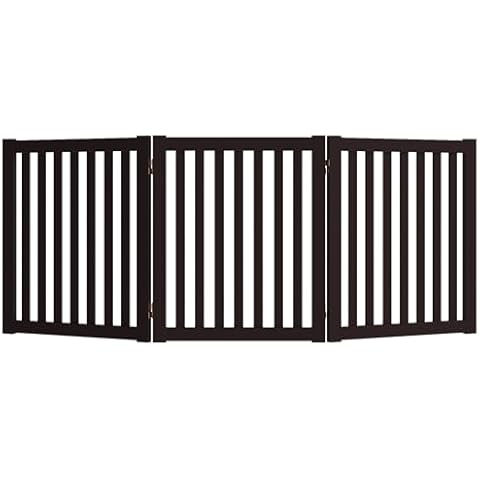 WELLAND 24" Freestanding Pet Gate, Foldable Indoor Wooden Dog Puppy Gate, 3 Panel Step Over Fence, Expands Up to 60" Wide, Espresso Cover