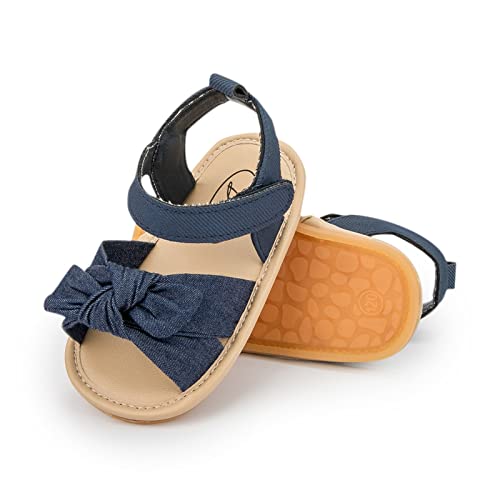 Baby Infant Boy Girl Sandals Shoes Newborn First Walkers Crib Shoes Open Toe Flat Shoes Summer (Dark Blue, 13 Toddler)3