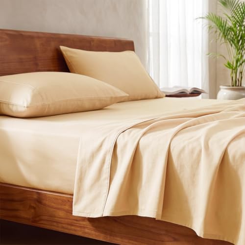 Image of LANE LINEN 100% Organic Cotton Bedsheet for Double Bed King Size - Linen | GOTS Certified, Percale Weave, 108x108 inches, Soft & Breathable, Machine Washable, Includes 2 Pillow Covers