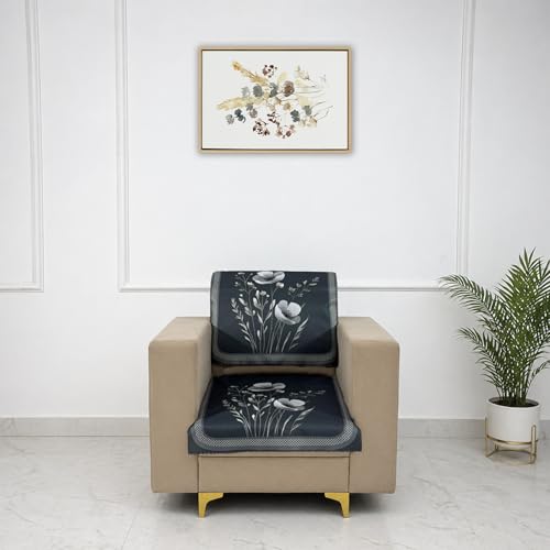 Image of Homerz Premium Waterproof Jasmine Joe Sofa Seat Cover - Floral Printed Sofa Protector | Non-Slip, Washable & Durable Sofa Protector (Grey, 1 Seater with Back)