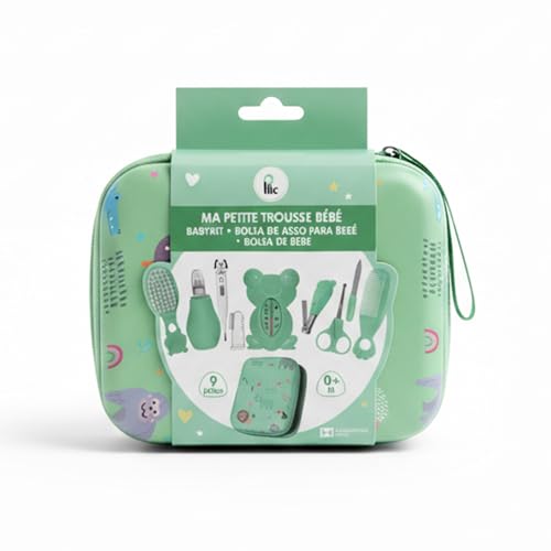 PLIC CARE - Trousse de Soin Bébé Verte - 7 Accessoires Essentiels - Trousse Compacte et Solide - Idéale pour les Premiers Soins de Bébé - Dès la Naissance - Design...
