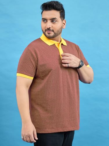 Polo marron imprimé grande taille pour hommes à manches courtes