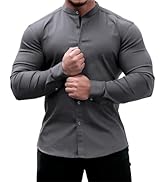 Mens Long Sleeve Shirt Plain Button Up Shirt Lightweight Sport Coat Casual Tops Spring Blouses Fo...