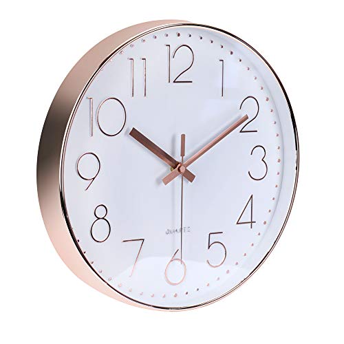 Image of jomparis 13.5 Inch Rose Gold Wall Clock Silent Non-Ticking Quartz Sweep Decorative Battery Operated Wall Clocks