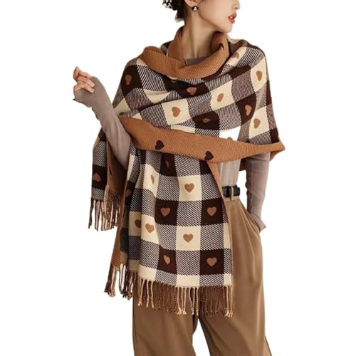 Women Cute Heart Graphic Plaid Scarf Long Large Oversized Shawl Scarf Soft Checkered Wrap Scarves for Valentine's Day