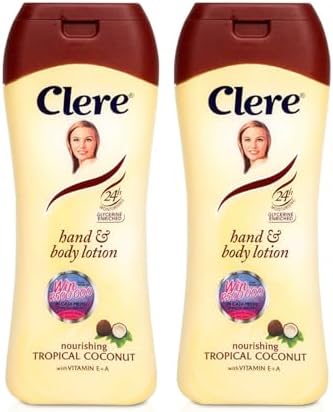 CLERE Hand and Body Lotion, Nourishing Tropical Coconut With Glycerine and Vitamin E & A 400 ml (Pack of 2)