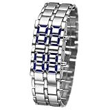 Affichage numérique intelligent : le mouvement électronique fournit une tenue de temps précise et constante. Affichage numérique de l'heure à LED rouge et bleu. Clair et facile à lire. Il est conçu pour les environnements sombres ou avec faible luminosité. En plus de l'heure, le mois, l'année et la date sont affichés. Disponible en format 12/24H.