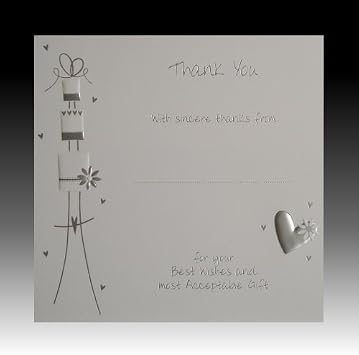 Pack of 10 Luxury Silver Foiled Wedding Gift Thank You Cards - Cake & Hearts