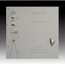 Pack of 10 Luxury Silver Foiled Wedding Gift Thank You Cards - Cake & Hearts