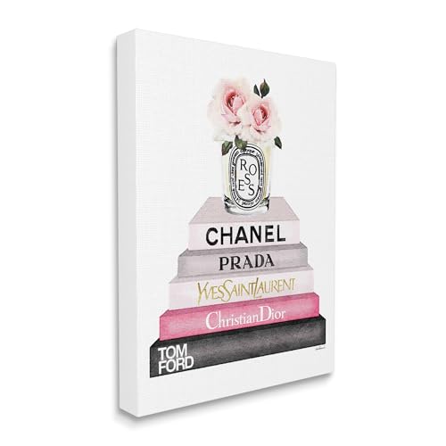 Image of Stupell Industries Book Stack Fashion Candle, 24 x 30 Inch Canvas Wall Art