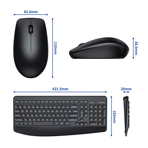 Jelly Comb KS65 Ergonomic Wireless Keyboard and Mouse, 2.4Hz Full-Sized Ergonomic Keyboard with Palm Rest and Wireless Mouse for PC, Computer, Laptops, Windows XP/7/8/10-Black