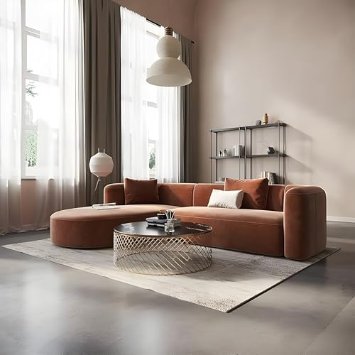 Image of Modern Classic L Shape Sectional Sofa Set, Chesterfield Style 4 Seater Sofa Set with Pillows for Living Room, Bedroom and Office, Office, and Hallway Colour (L-Shape RHS Brown)