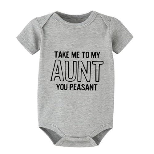 WOOYONGING Take Me To My Aunt You Peasant Newborn Outfits Unisex Short Sleeve Cute Baby Girl Outfits White Infant Girl Romper 0-3 Months
