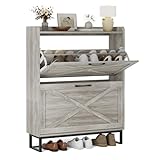 BonVache Zapatero Estrecho, Armario para Zapatos Estrecho con 2 cajones abatibles, un Estante Regulable y Soporte metálico, Adecuado para Pasillo, Entrada y vestíbulo, Gris